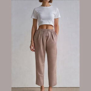 NWT Nancy Heller Womens Pants Sz 1 Red White Stripe 100% Linen Elastic Waist VTG